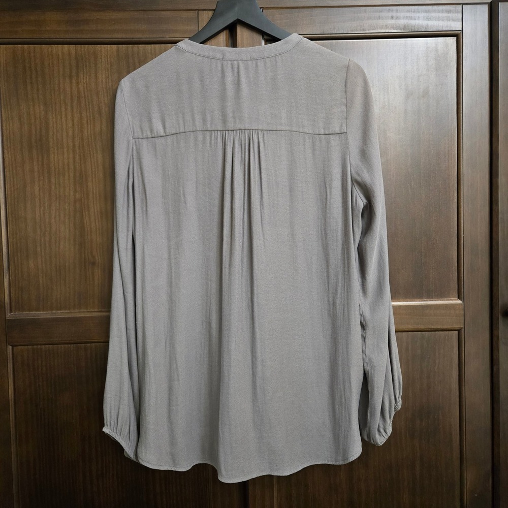 Pleione Gray Ruffle Lace Up V-Neck Blouse Long Sleeve High Low Top Large Peasant - Picture 10 of 12